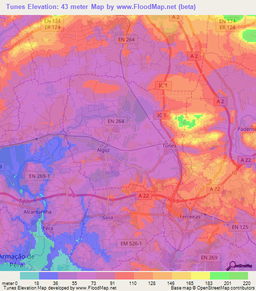 Tunes,Portugal Elevation Map