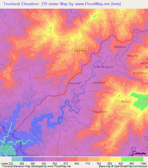 Troviscal,Portugal Elevation Map