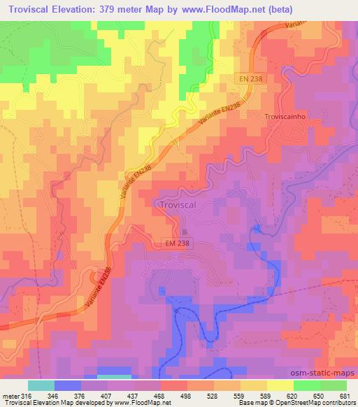 Troviscal,Portugal Elevation Map
