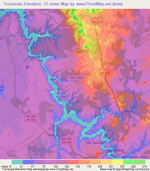 Troviscais,Portugal Elevation Map