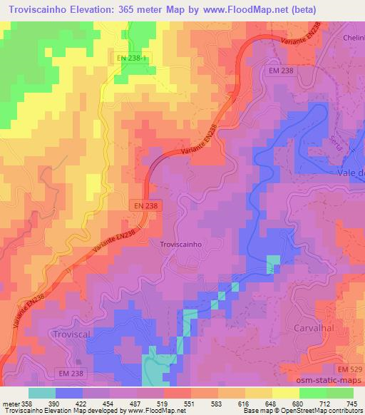 Troviscainho,Portugal Elevation Map