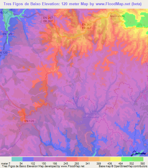 Tres Figos de Baixo,Portugal Elevation Map
