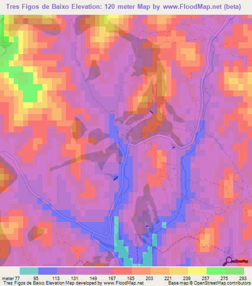 Tres Figos de Baixo,Portugal Elevation Map
