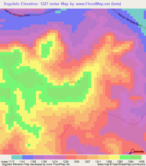 Sogolelo,Uganda Elevation Map