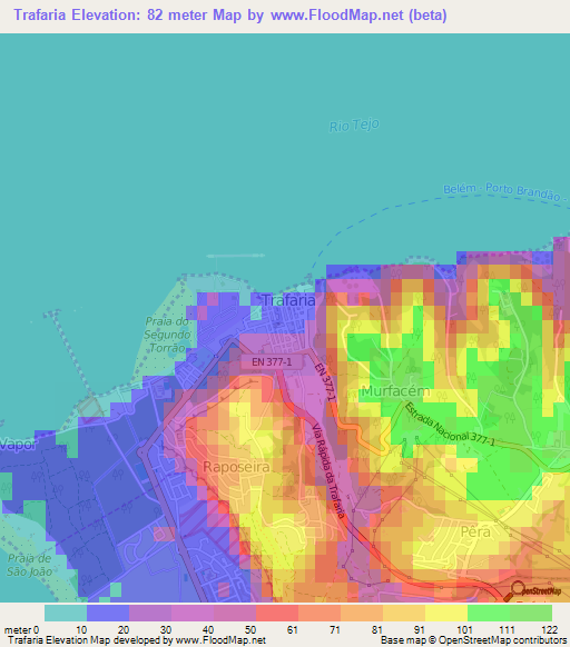 Trafaria,Portugal Elevation Map