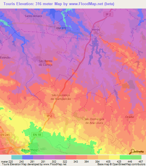 Touris,Portugal Elevation Map