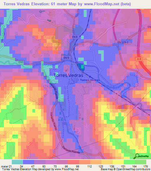 Torres Vedras,Portugal Elevation Map