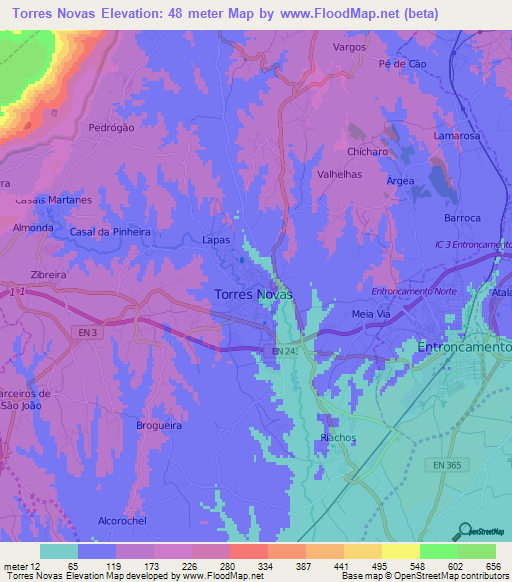 Torres Novas,Portugal Elevation Map