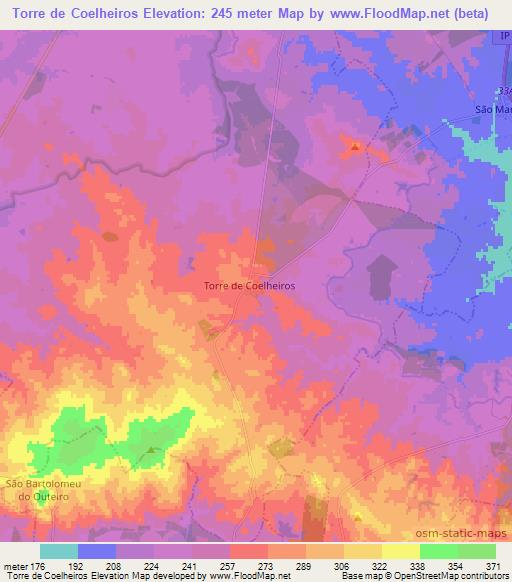 Torre de Coelheiros,Portugal Elevation Map