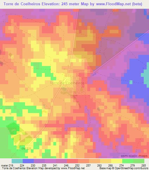 Torre de Coelheiros,Portugal Elevation Map