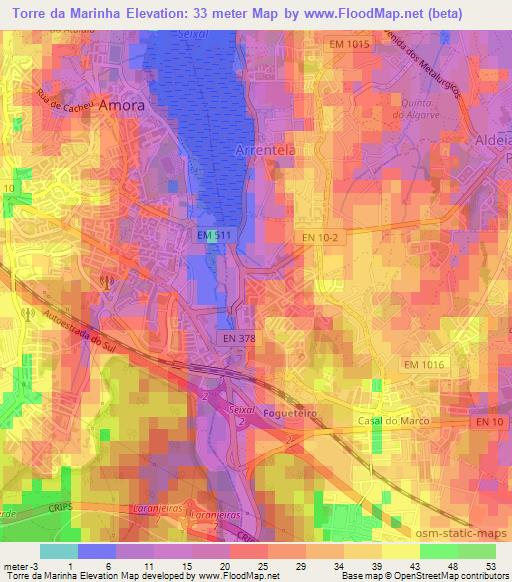 Torre da Marinha,Portugal Elevation Map