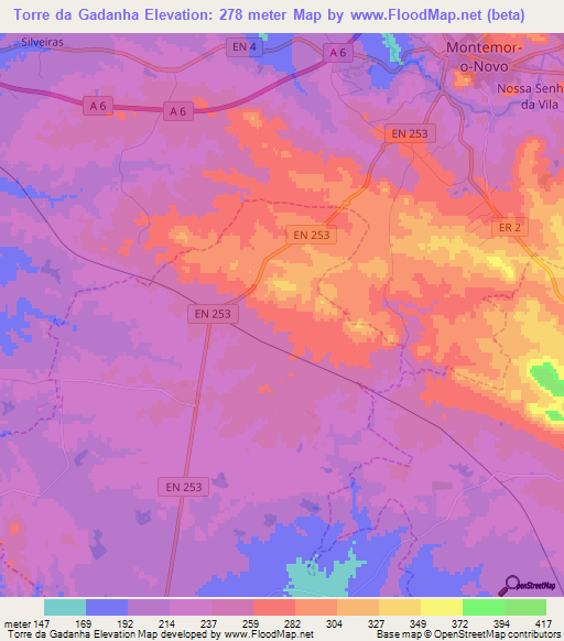 Torre da Gadanha,Portugal Elevation Map