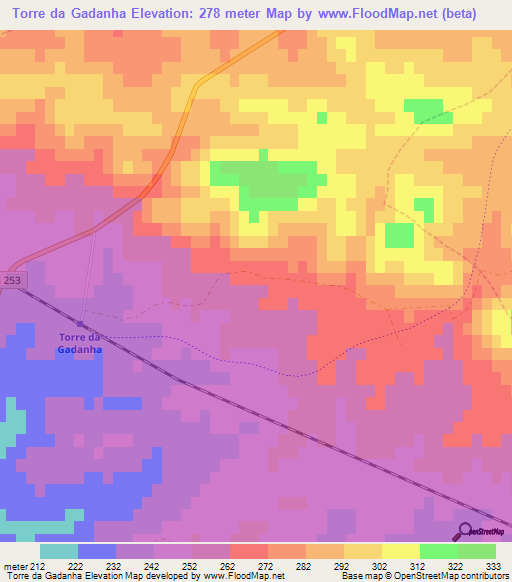Torre da Gadanha,Portugal Elevation Map