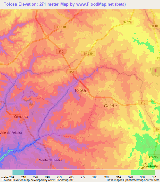 Tolosa,Portugal Elevation Map