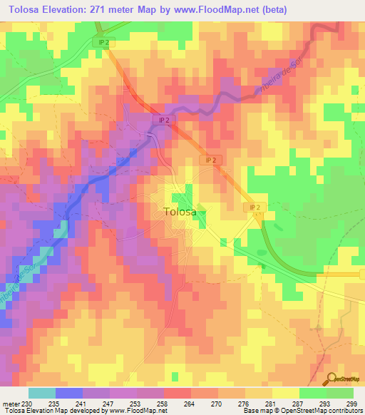 Tolosa,Portugal Elevation Map