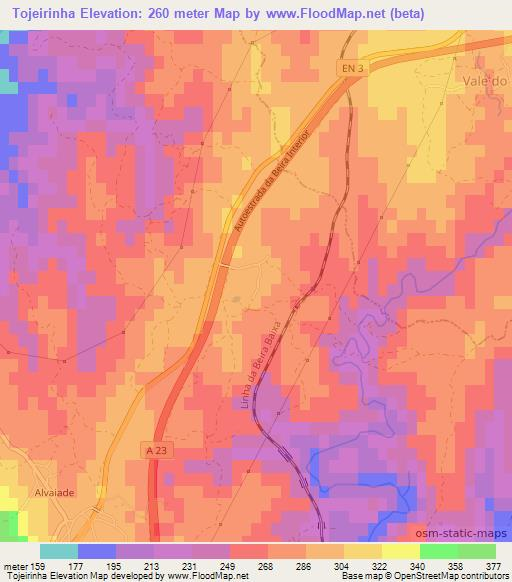 Tojeirinha,Portugal Elevation Map