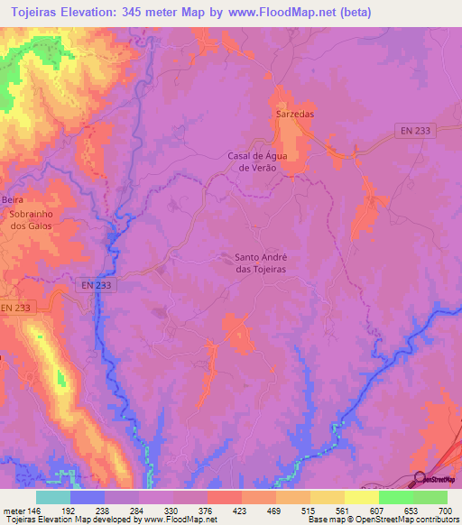 Tojeiras,Portugal Elevation Map