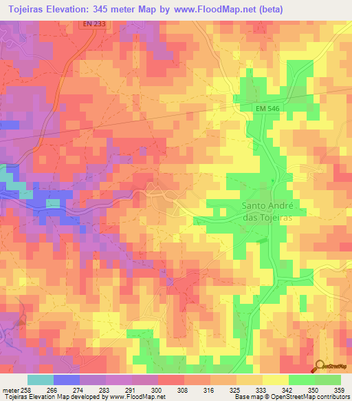 Tojeiras,Portugal Elevation Map