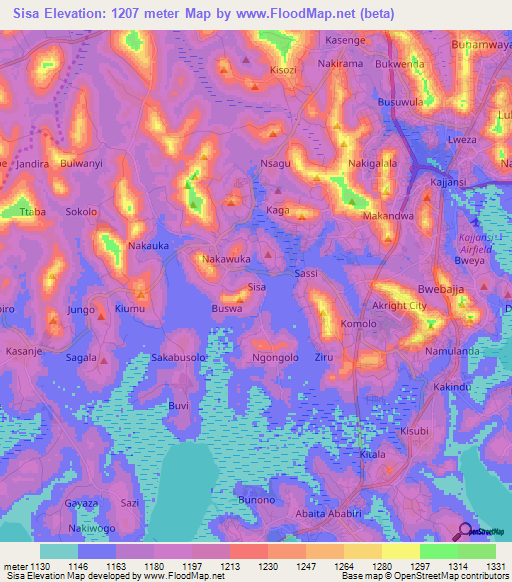 Sisa,Uganda Elevation Map