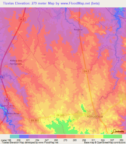 Tizelas,Portugal Elevation Map