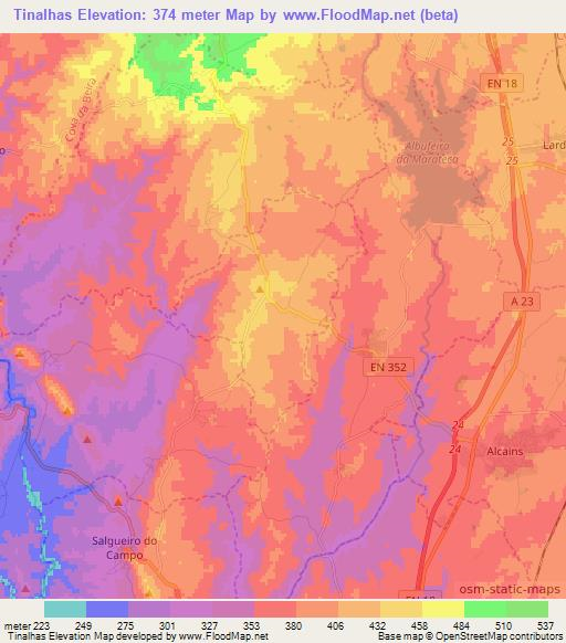 Tinalhas,Portugal Elevation Map