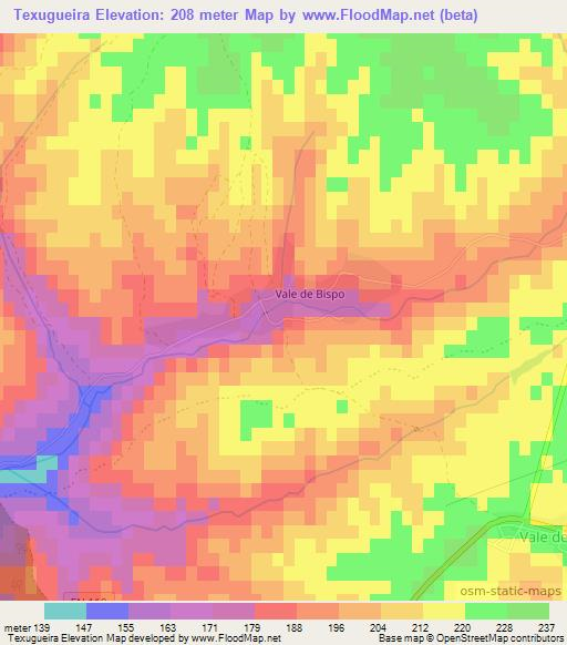 Texugueira,Portugal Elevation Map