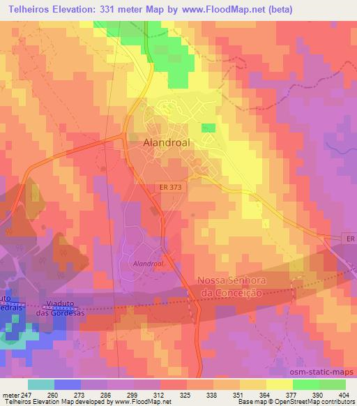 Telheiros,Portugal Elevation Map