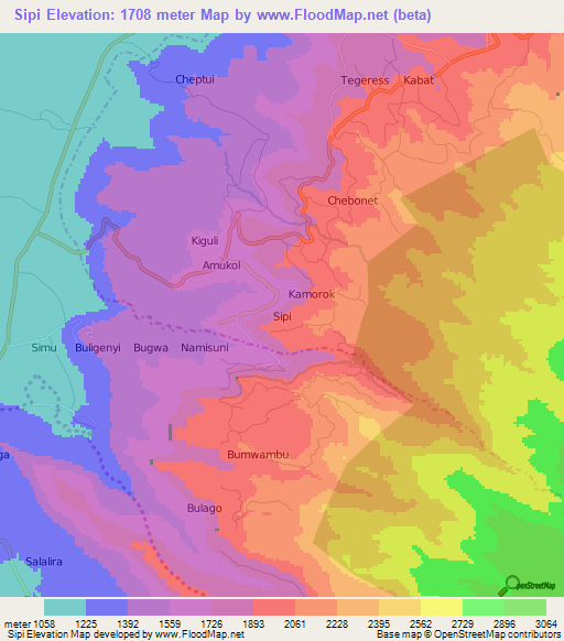 Sipi,Uganda Elevation Map