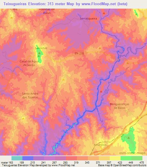 Teixugueiras,Portugal Elevation Map