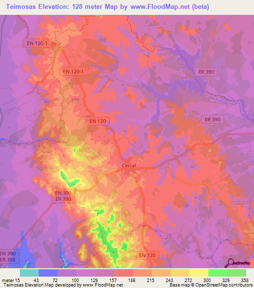 Teimosas,Portugal Elevation Map