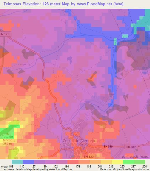 Teimosas,Portugal Elevation Map
