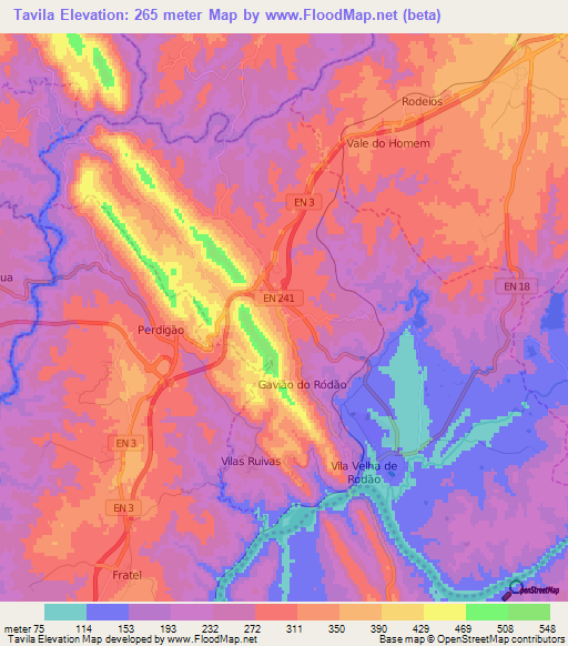 Tavila,Portugal Elevation Map