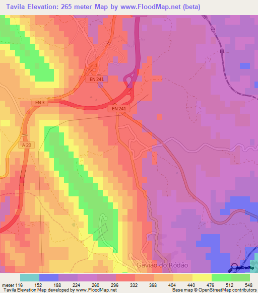 Tavila,Portugal Elevation Map
