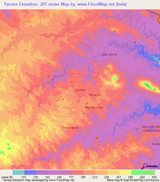 Tacoes,Portugal Elevation Map
