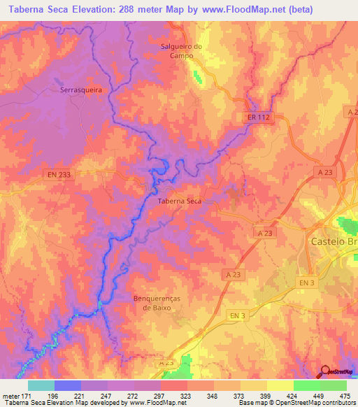Taberna Seca,Portugal Elevation Map