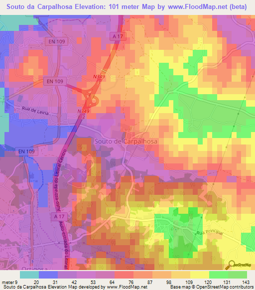 Souto da Carpalhosa,Portugal Elevation Map