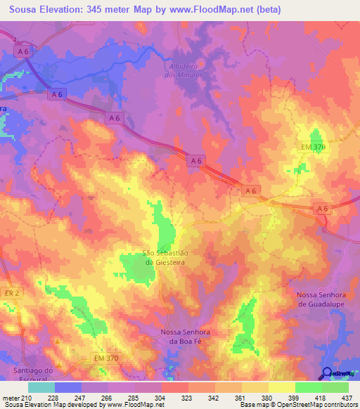 Sousa,Portugal Elevation Map