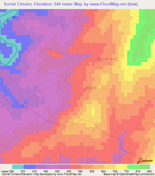 Sorvel Cimeiro,Portugal Elevation Map