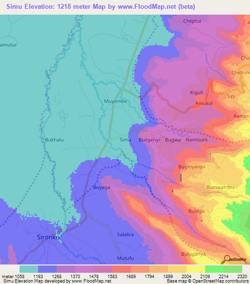 Simu,Uganda Elevation Map