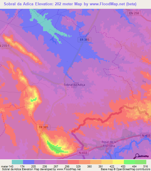 Sobral da Adica,Portugal Elevation Map