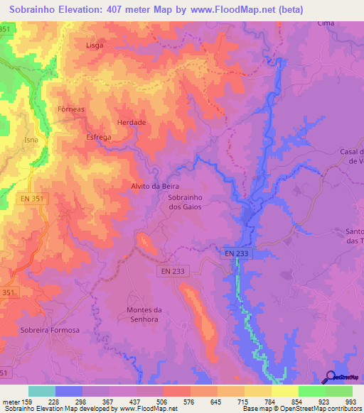 Sobrainho,Portugal Elevation Map