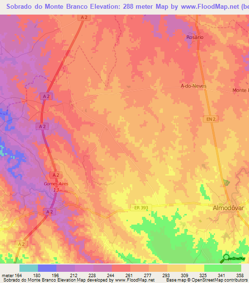 Sobrado do Monte Branco,Portugal Elevation Map