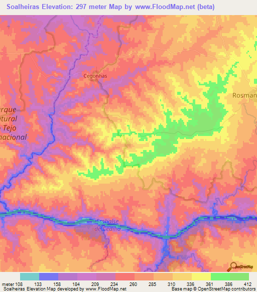 Soalheiras,Portugal Elevation Map