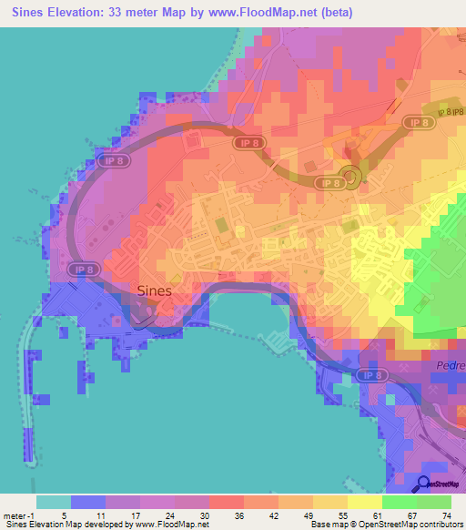 Sines,Portugal Elevation Map