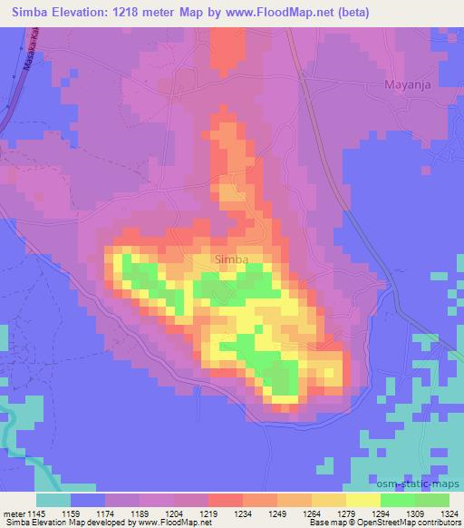 Simba,Uganda Elevation Map