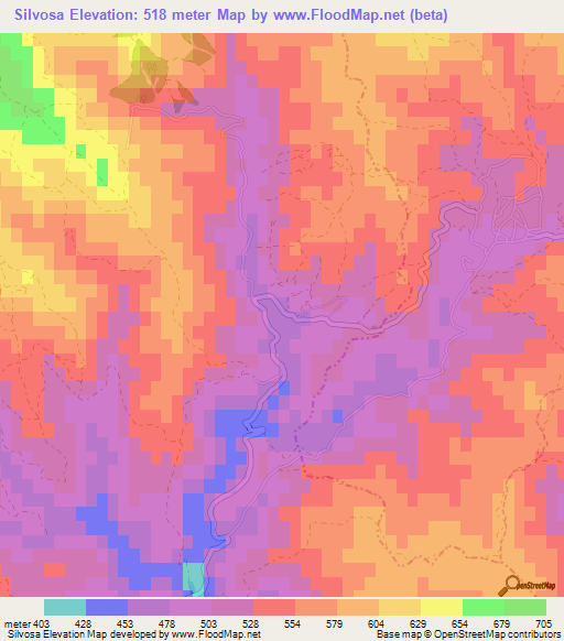 Silvosa,Portugal Elevation Map