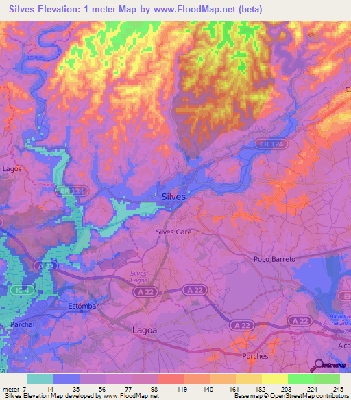 Silves,Portugal Elevation Map