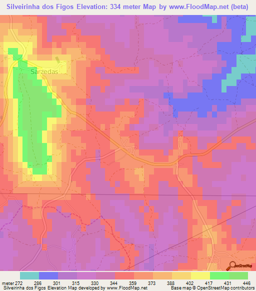 Silveirinha dos Figos,Portugal Elevation Map