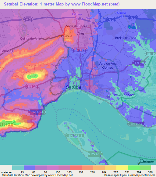 Setubal,Portugal Elevation Map