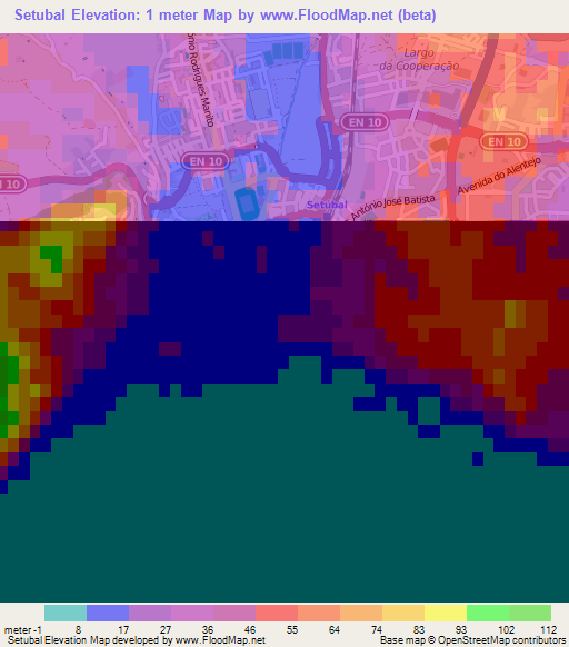 Setubal,Portugal Elevation Map